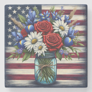 Posavasos De Piedra Estados Unidos patriótico, florido y afligido