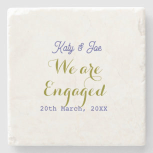 Posavasos De Piedra Estamos comprometidos nombre fecha elegante simpl 