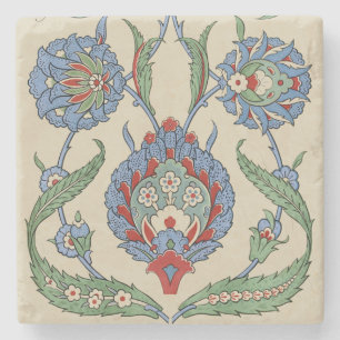 Posavasos De Piedra Estampa de arte floral geométrico vintage en azul