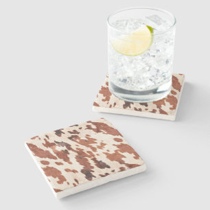 Posavasos De Piedra Estampa de vaca occidental marrón crema
