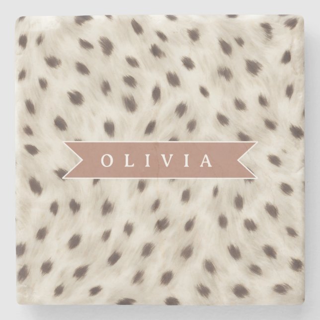 Posavasos De Piedra Estampado de Animal Leopardo Neutral Chic Personal (Anverso)