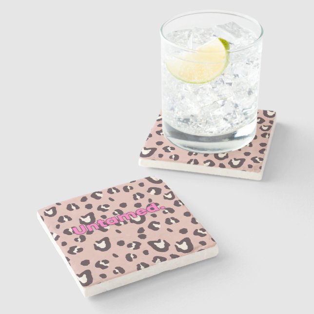 Posavasos de piedra estampado de animalito rosa (Lateral)
