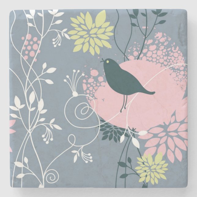 Posavasos De Piedra Estampado de flores 10 (Anverso)