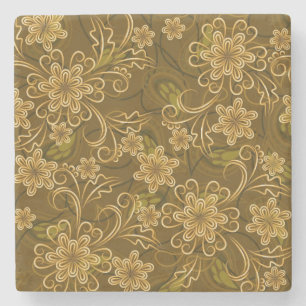 Posavasos De Piedra Estampado de flores de oro del vintage