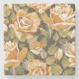 Posavasos De Piedra Estampado de flores del vintage de rosas amarillos