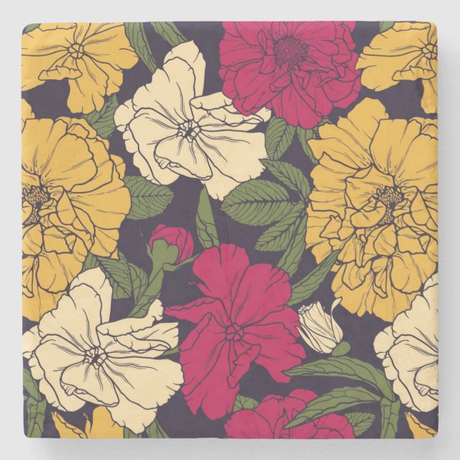 Posavasos De Piedra Estampado de flores elegante (Anverso)