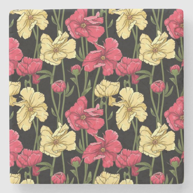 Posavasos De Piedra Estampado de flores elegante 2 (Anverso)