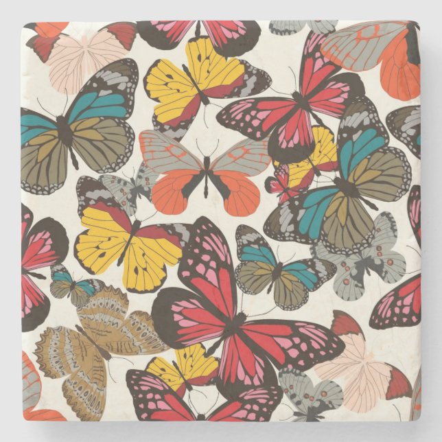 Posavasos De Piedra Estampado de flores retro 2 (Anverso)