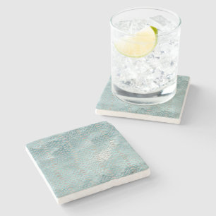 Posavasos De Piedra Estampado de serpiente azul plata Aqua