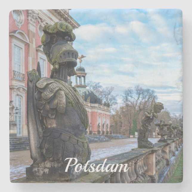 Posavasos De Piedra Estatuas de caballero de piedra cerca del palacio  (Anverso)