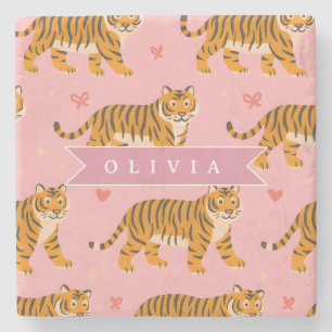 Posavasos De Piedra Estética personalizada rosa tigre chic atrevida di