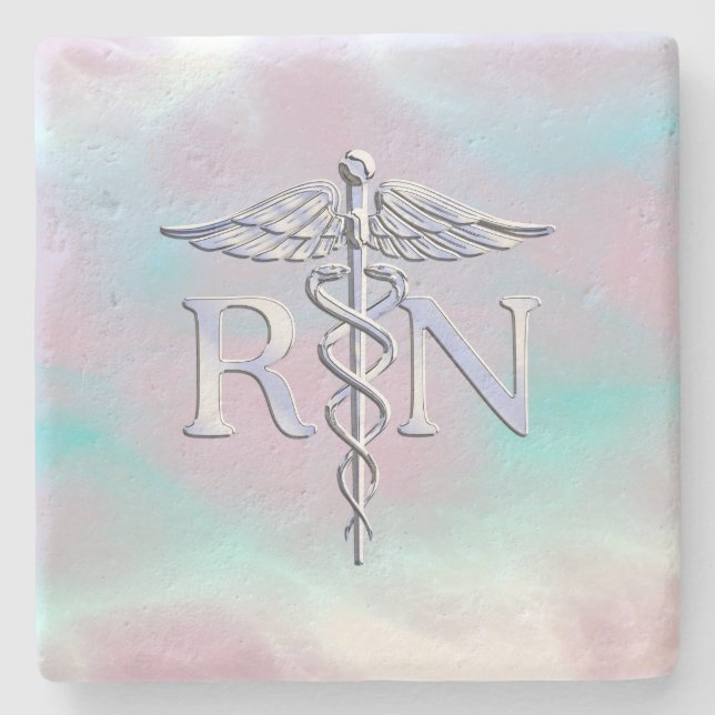 Posavasos De Piedra Estilo cromado RN Caduceus Aspecto de Perla Madre  (Anverso)