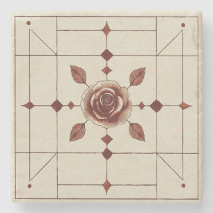 Posavasos De Piedra Estilo de artesano de la rosa roja