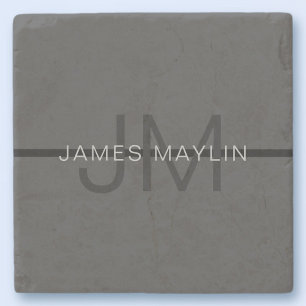 Posavasos De Piedra Estilo Masculino Gris Oscuro Nombre y Monograma