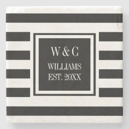 Posavasos De Piedra Estilo Monograma Banda blanca Negra