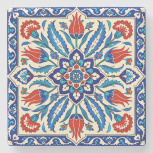 Posavasos De Piedra Estilo Otomano Patrón Tulipán Azul Rojo