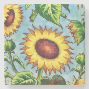 Posavasos De Piedra Estilo Vintage Sunflower Floral Art Marble