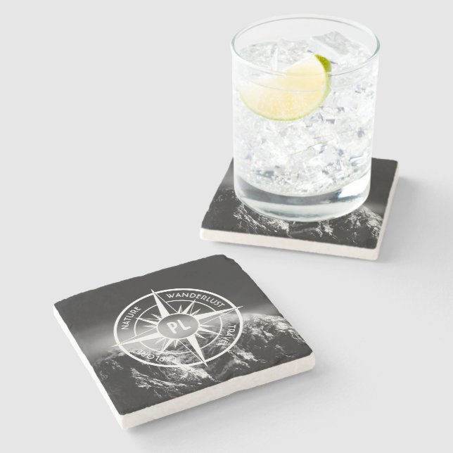 Posavasos De Piedra Estrella de brújula emblema monopólico montañas dr (Lateral)