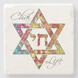 Posavasos De Piedra Estrella de David Hebrew Chai Arte abstracto moder