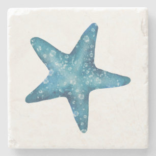 Posavasos De Piedra Estrella de mar azul acuarela náutica
