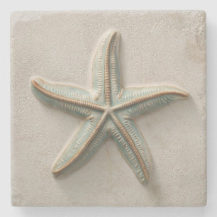 Posavasos De Piedra Estrella de mar costera Aqua y Arena