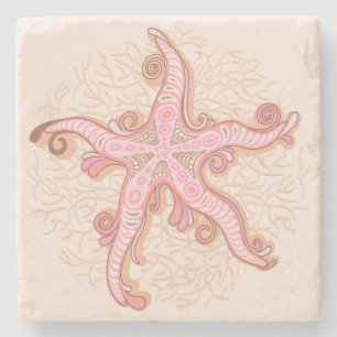 Posavasos De Piedra Estrella de mar y coral rosa patrón pastel