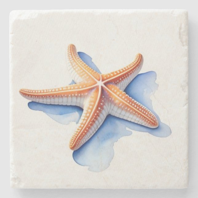 Posavasos De Piedra Estrella de mar y silueta azul (Anverso)