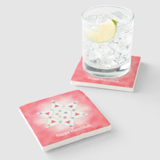 Posavasos De Piedra Estrella Hanukkah y copos de nieve rojos