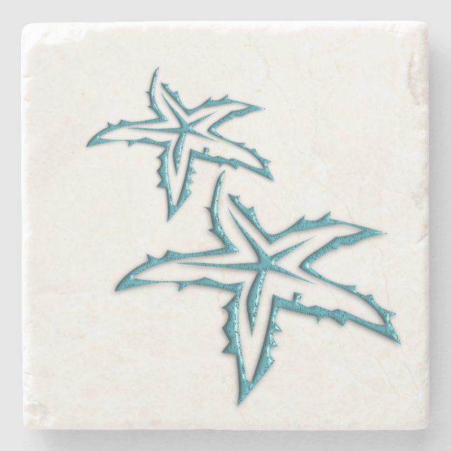 Posavasos De Piedra Estrellas de mar verde azuladas (Anverso)