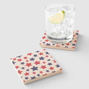 Posavasos De Piedra Estrellas Rojas y Azules, 4 de Julio, Fondo Blanco