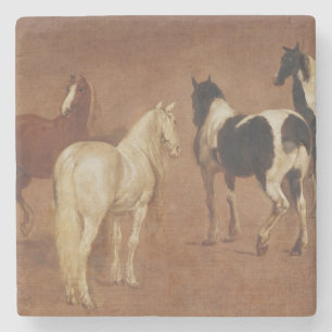 Posavasos De Piedra Estudio de cinco caballos