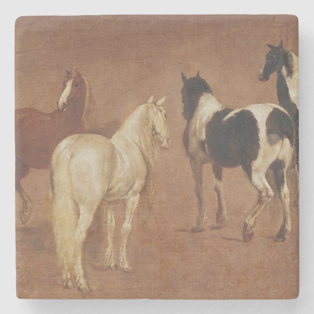 Posavasos De Piedra Estudio de cinco caballos (Anverso)