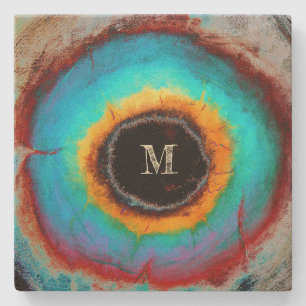 Posavasos De Piedra Ethereal Ojo Cósmico Monograma vibrante Resumen Ar