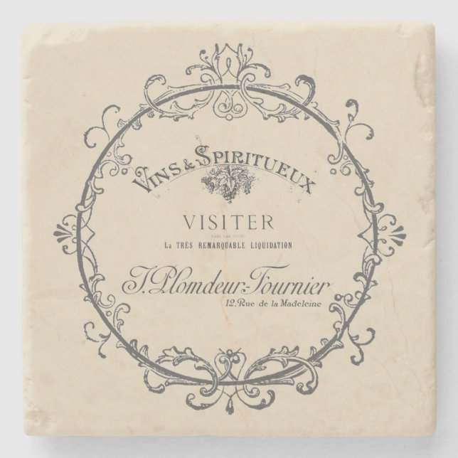Posavasos De Piedra Etiqueta Francesa Antigua (Anverso)