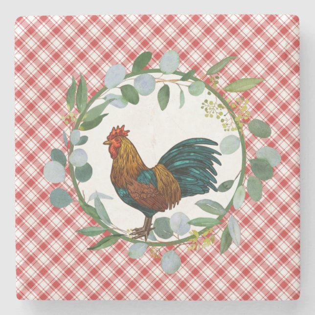 Posavasos De Piedra Eucalyptus Wreath & Rooster Farmhouse (Anverso)