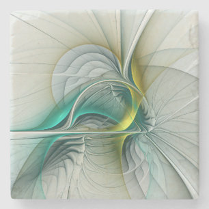 Posavasos De Piedra Evolución fractal, arte abstracto turquesa dorado
