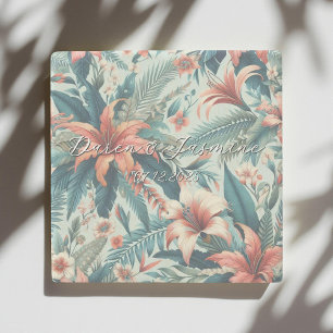 Posavasos De Piedra Exótico Floral Elegante Palm Tropical Boda