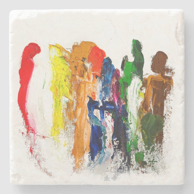 Posavasos De Piedra Expresión abstracta de figuras humanas en movimien (Anverso)