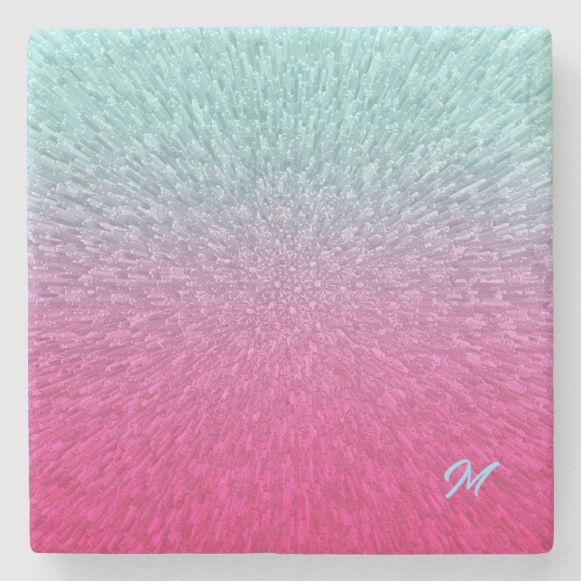 Posavasos De Piedra Extrusión rosa azul gradiente abstracto (Anverso)