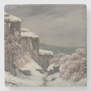 Posavasos De Piedra Falaises au Bord de la Mer sous la Neige - Courbet