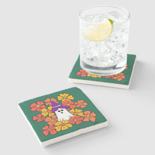 Posavasos De Piedra Fall Floral Halloween Ghost