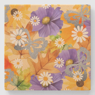 Posavasos De Piedra Fall leaves with silver butterflies