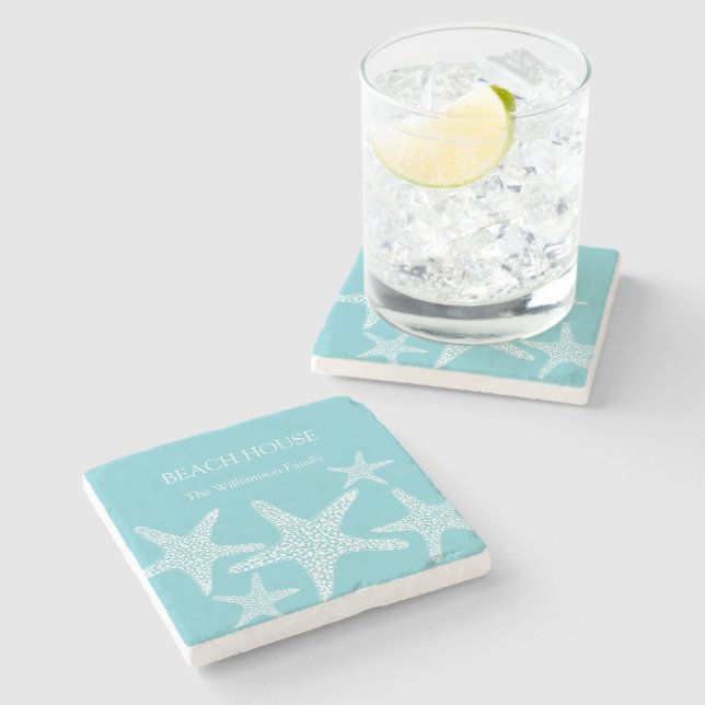 Posavasos De Piedra Familia Aqua Blue Starfish Coastal Beach House (Lateral)
