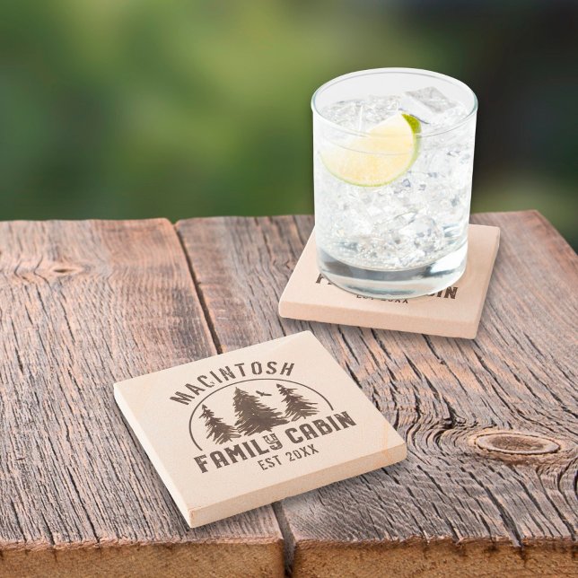 Posavasos De Piedra Familia Cabina Árboles Rústicos Nombre Familia (Subido por el creador)