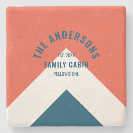Posavasos De Piedra Familia Cabina Nombre Personalizado Red Navy Retro