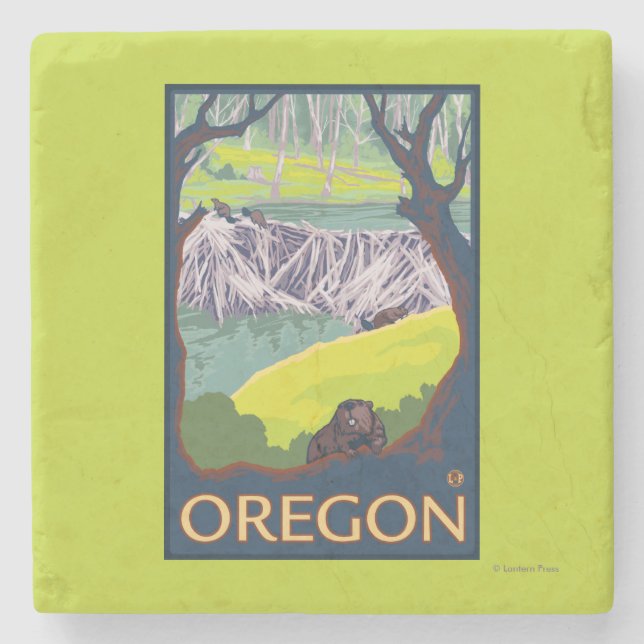 Posavasos De Piedra Familia de castores (Anverso)