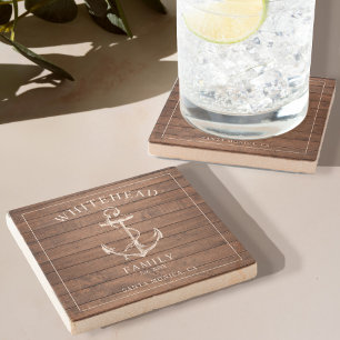 Posavasos De Piedra Familia del Ancla de Madera Marrón Náutico