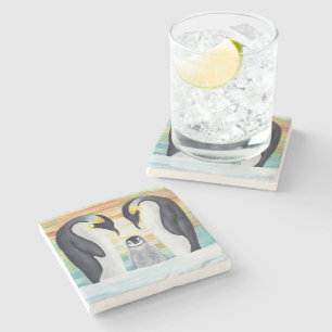 Posavasos De Piedra Familia del pingüino con el pingüino del bebé