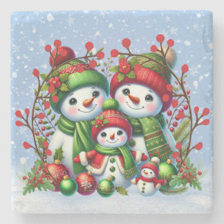 Posavasos De Piedra Familia festiva de Snowman