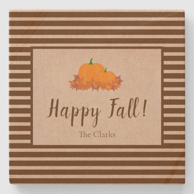 Posavasos De Piedra Familia Happy Fall Stried Apellido (Anverso)